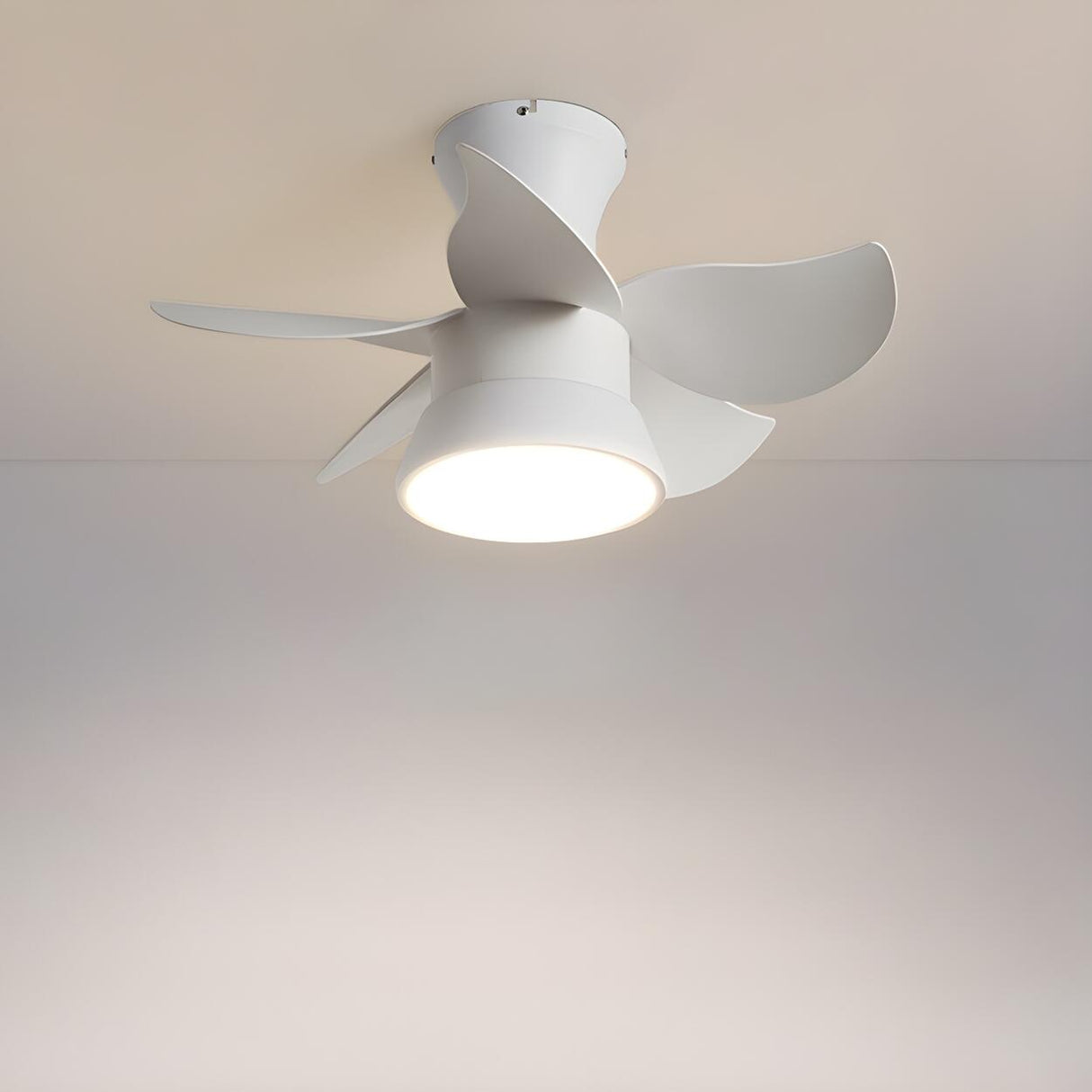 Mini Simple 5 Blade Flush Ceiling Fan with LED Light Image - 12