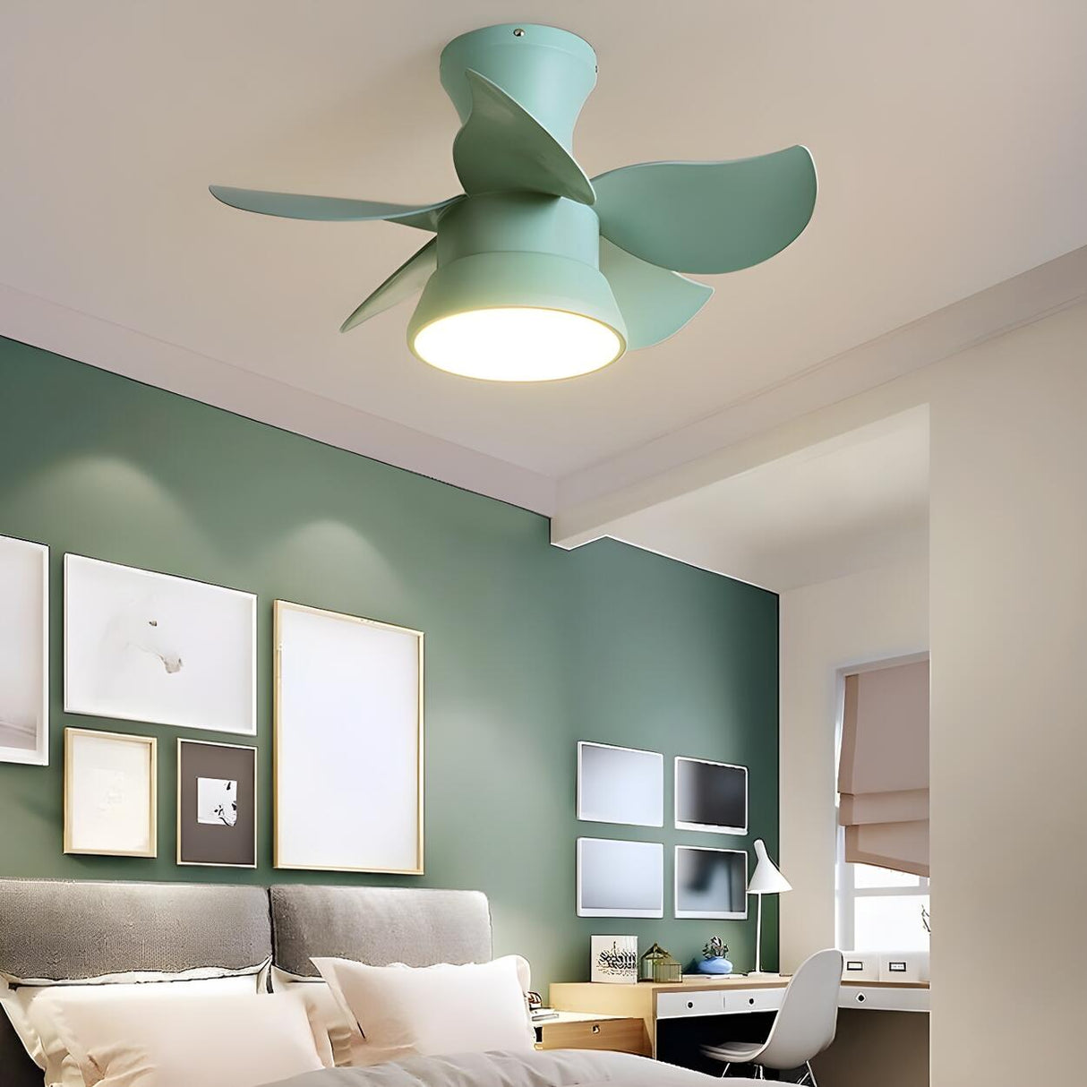 Mini Simple 5 Blade Flush Ceiling Fan with LED Light Image - 16