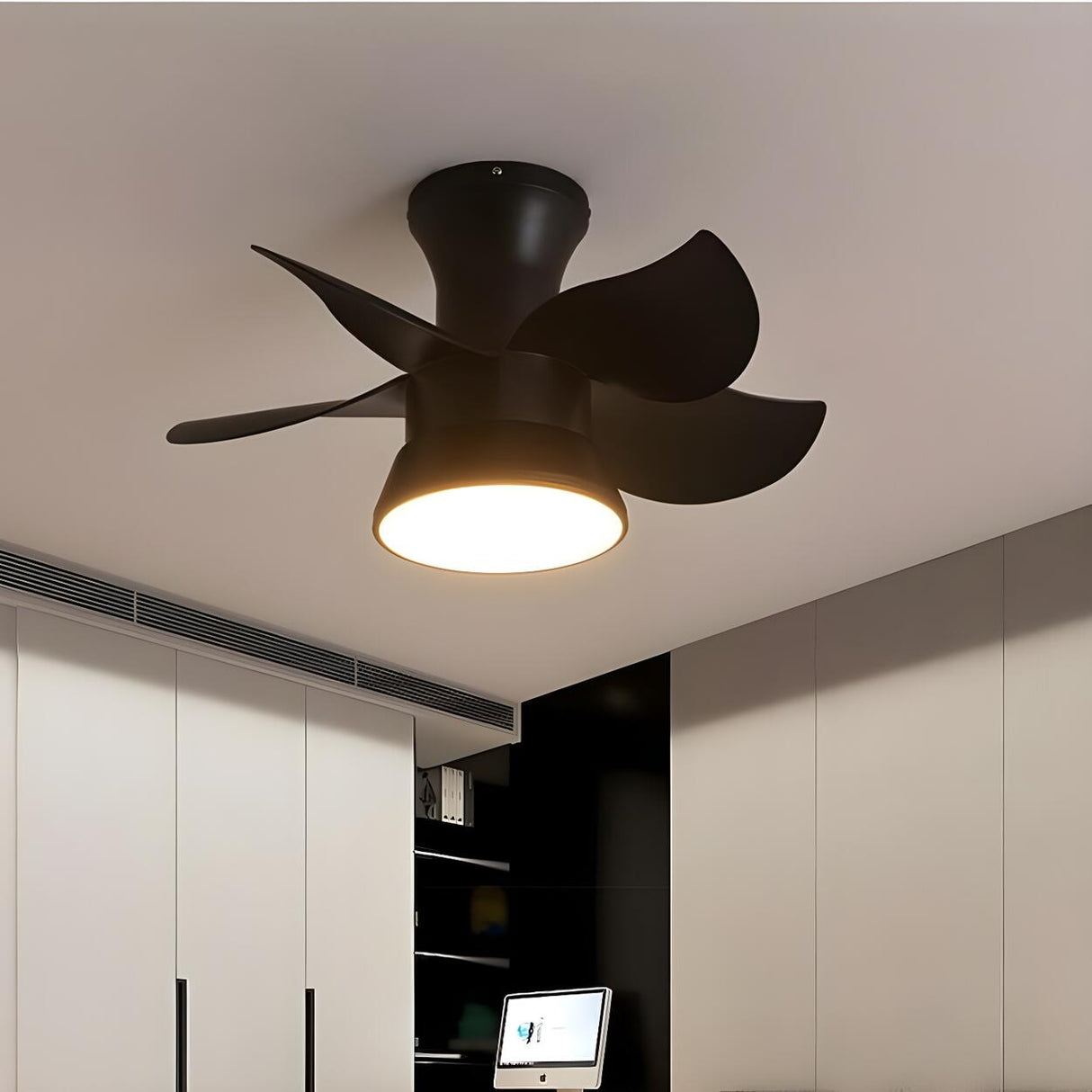 Mini Simple 5 Blade Flush Ceiling Fan with LED Light Image - 2