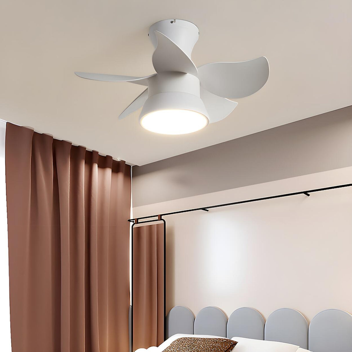 Mini Simple 5 Blade Flush Ceiling Fan with LED Light Image - 3