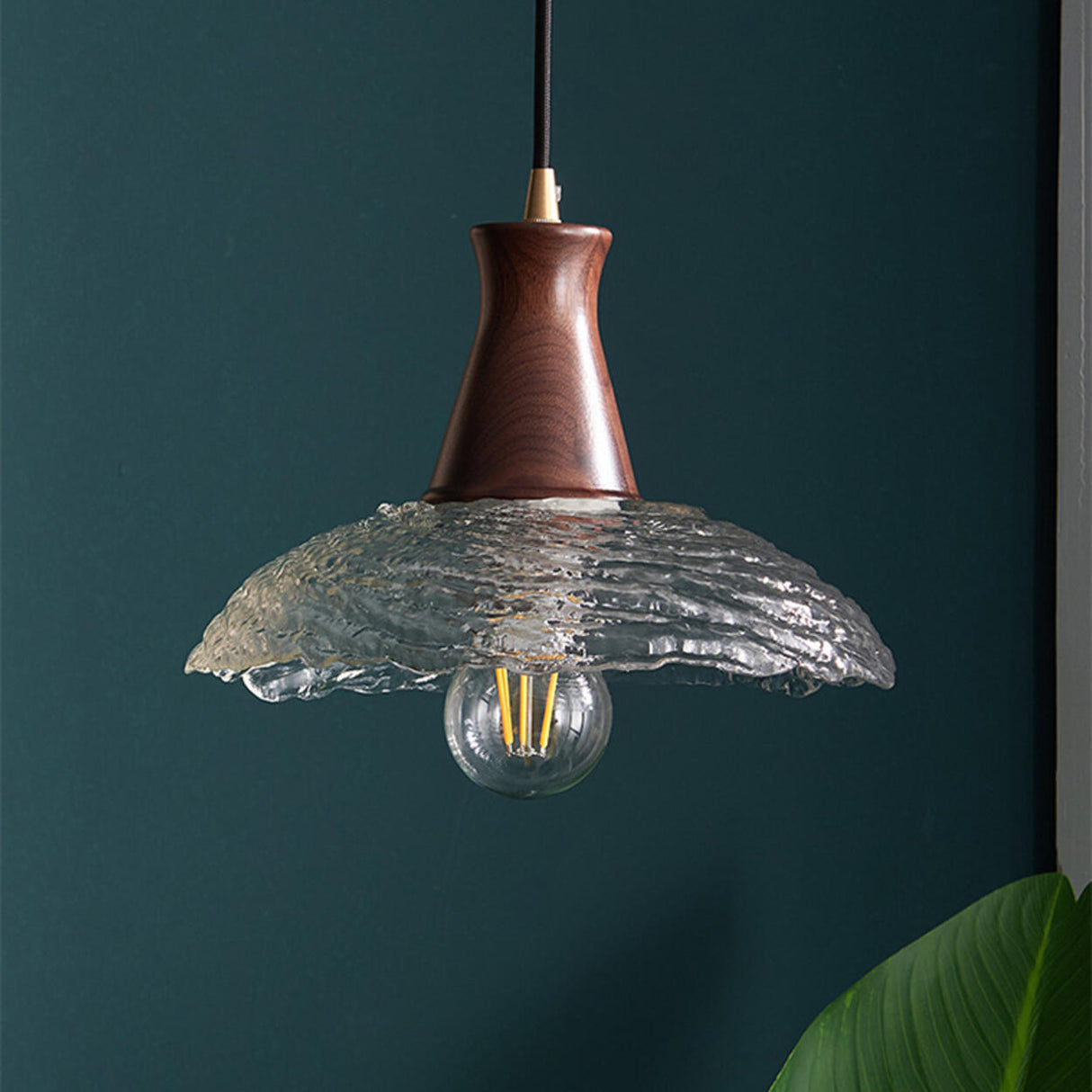 Mini Vintage Textured Glass UFO Brown Pendant Light Image - 11