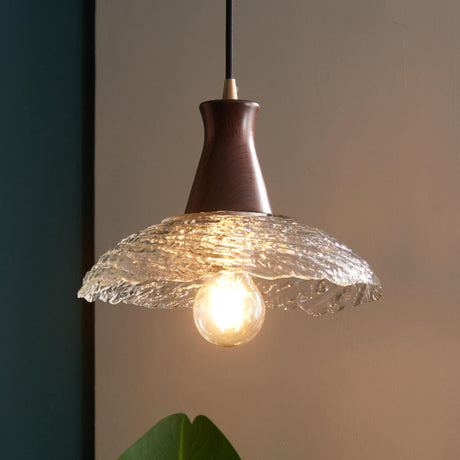 Mini Vintage Textured Glass UFO Brown Pendant Light Image - 2