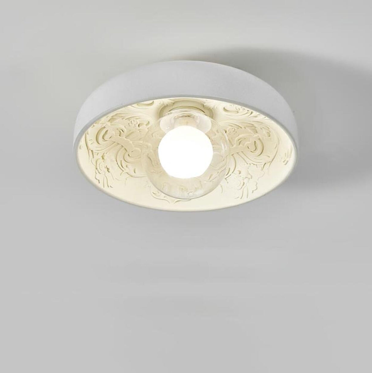 Mini White Bowl Carving Resin Flush Mount Ceiling Light Image - 11