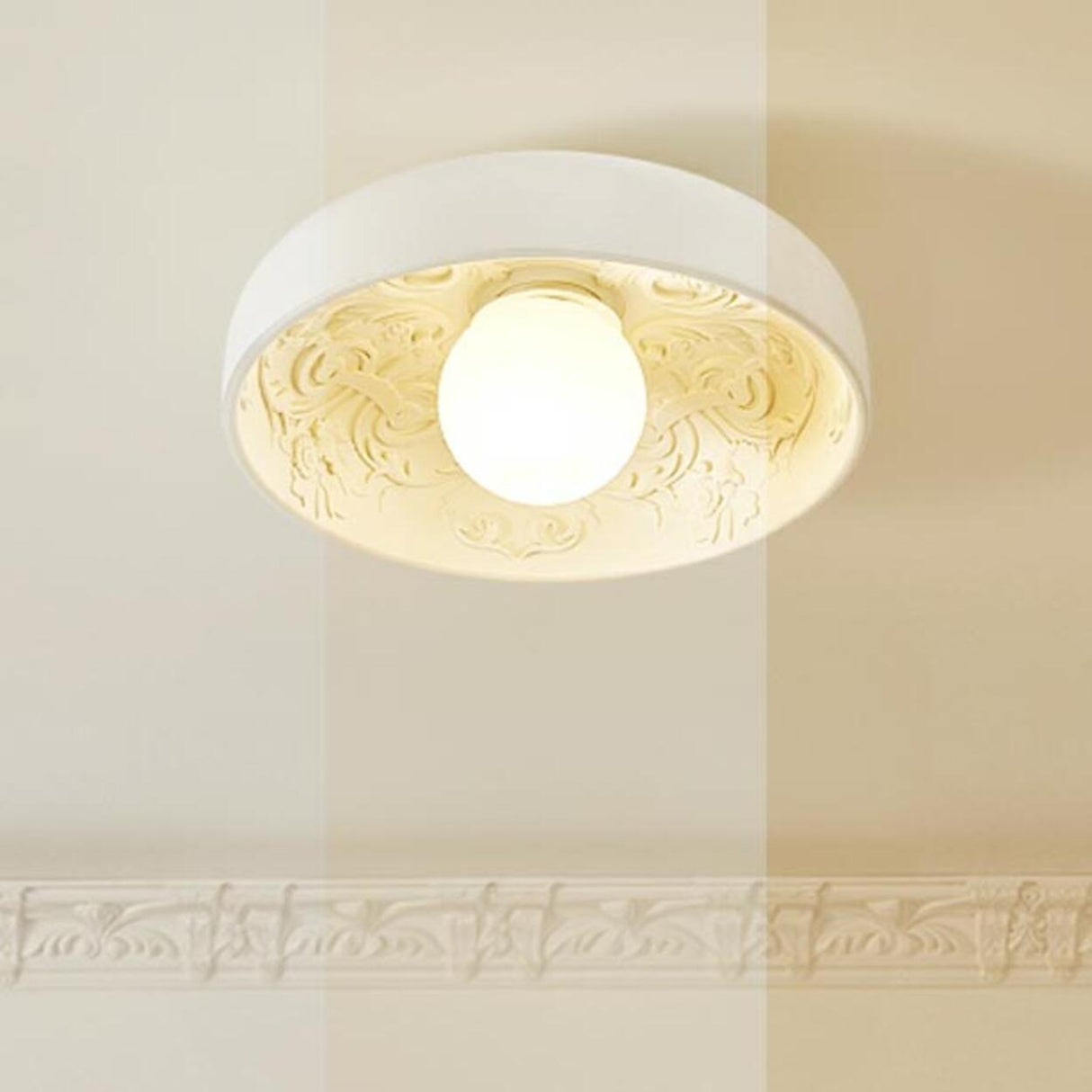 Mini White Bowl Carving Resin Flush Mount Ceiling Light Image - 12