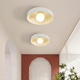 Mini White Bowl Carving Resin Flush Mount Ceiling Light Image - 3