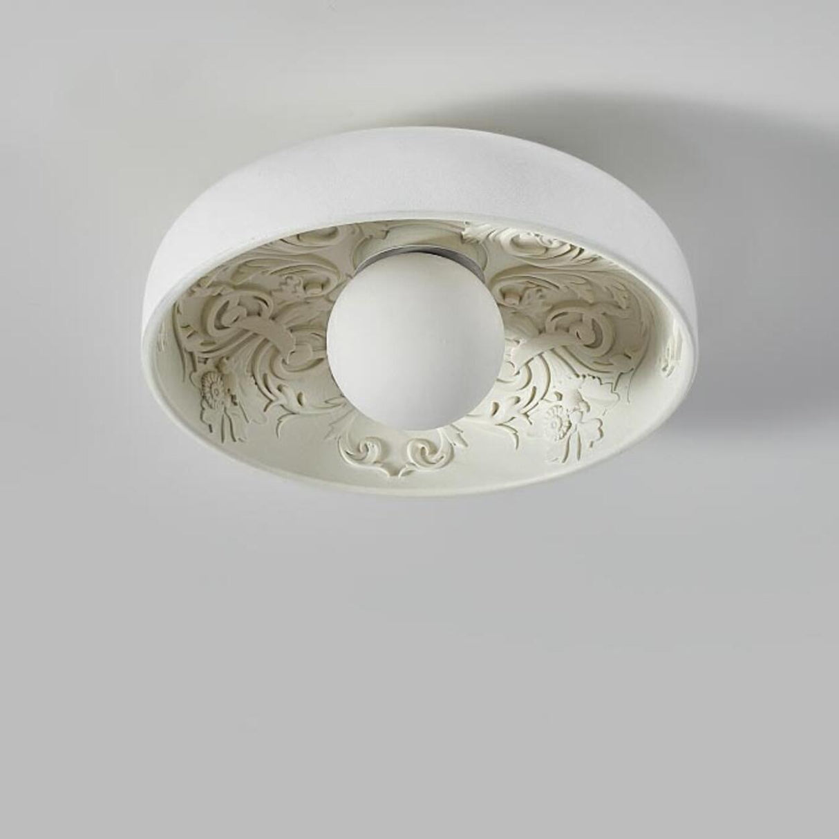 Mini White Bowl Carving Resin Flush Mount Ceiling Light Image - 6