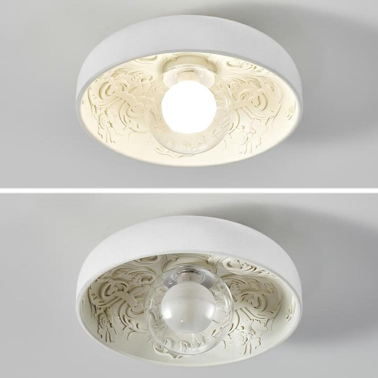 Mini White Bowl Carving Resin Flush Mount Ceiling Light Image - 9