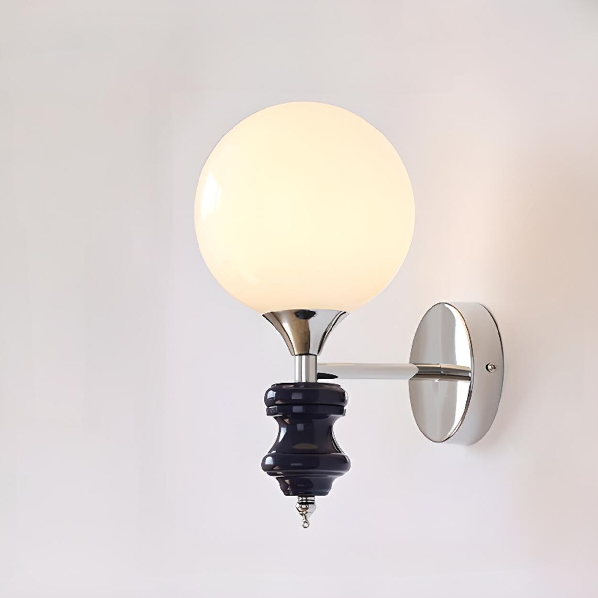 Mini White Glass Globe Wall Sconce with Pull Chain Image - 2