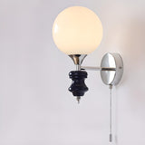 Mini White Glass Globe Wall Sconce with Pull Chain Image - 3