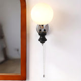 Mini White Glass Globe Wall Sconce with Pull Chain Image - 4