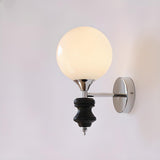 Mini White Glass Globe Wall Sconce with Pull Chain Image - 5