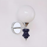 Mini White Glass Globe Wall Sconce with Pull Chain Image - 6