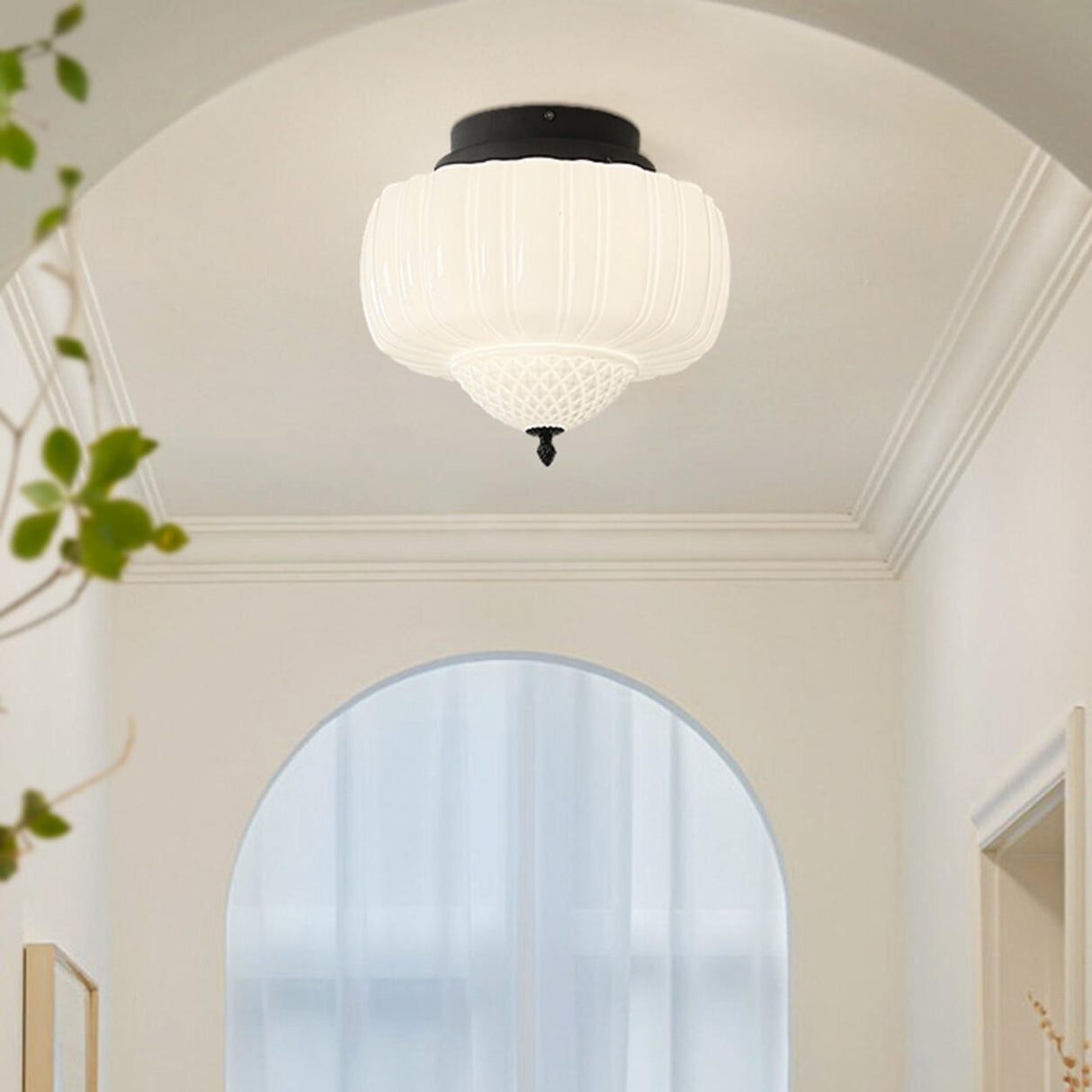 Mini White Semi-Flush Mount Light Bedroom Hallway Image - 5