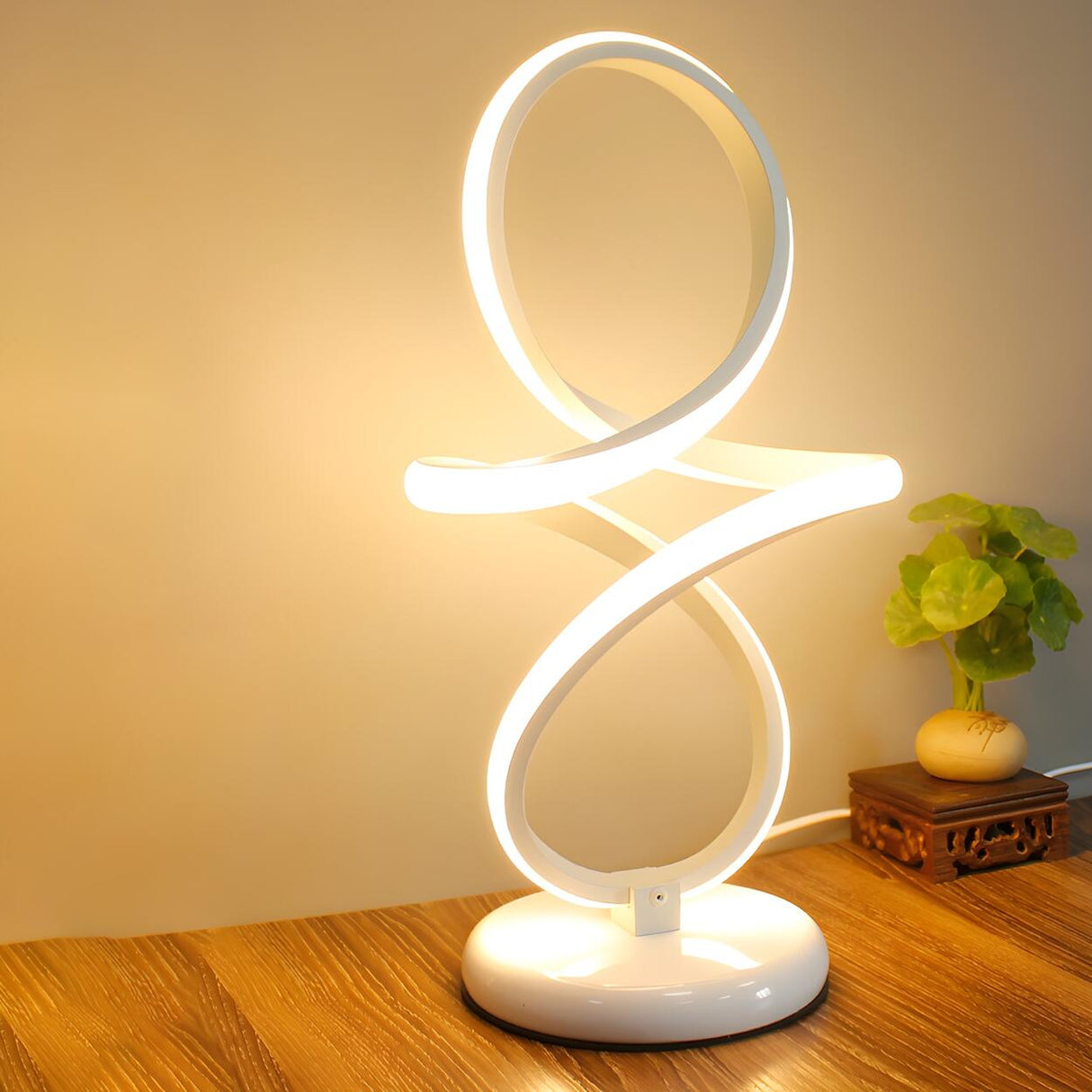 Minimalism White Spiral Metal LED Decor Table Lamp Image - 12