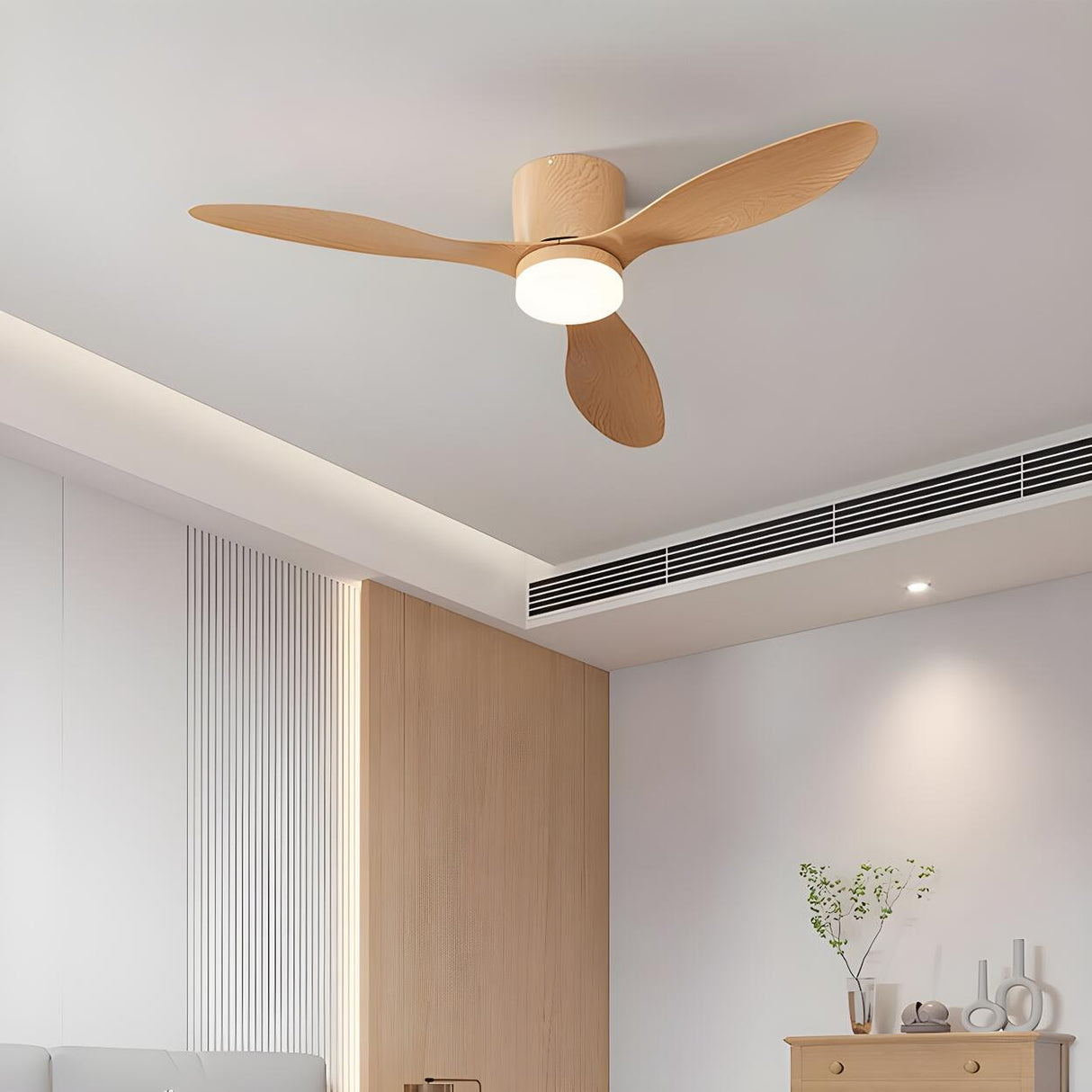 Minimalist 3-Blade Bedroom Floush Mount Ceiling Fan Light Image - 1