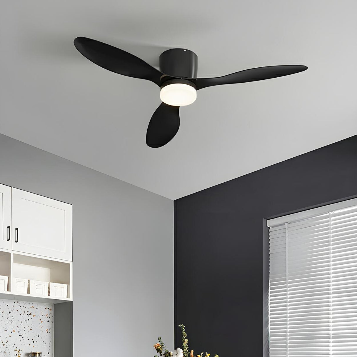 Minimalist 3-Blade Bedroom Floush Mount Ceiling Fan Light Image - 13