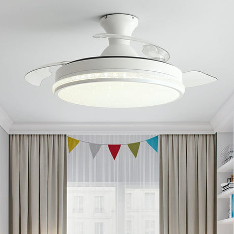 Minimalist 3 Blade Round Flush Mount Ceiling Fan Light Image - 3