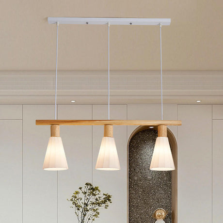 Minimalist 3-Light Cone Wooden Island Ceiling Light Image - 1