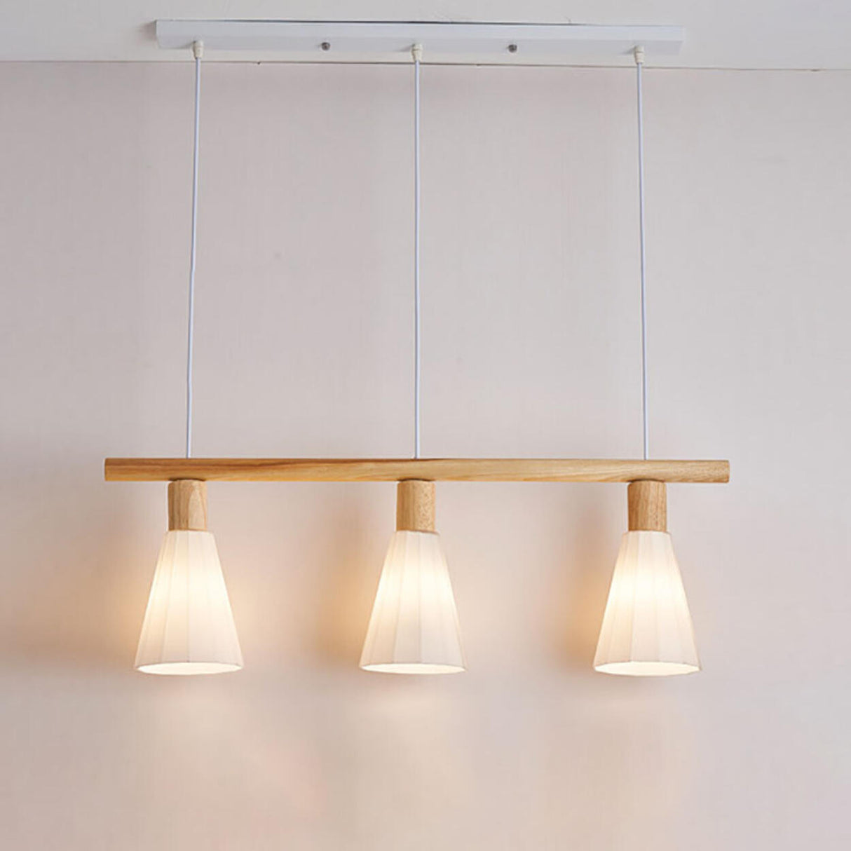 Minimalist 3-Light Cone Wooden Island Ceiling Light Image - 12