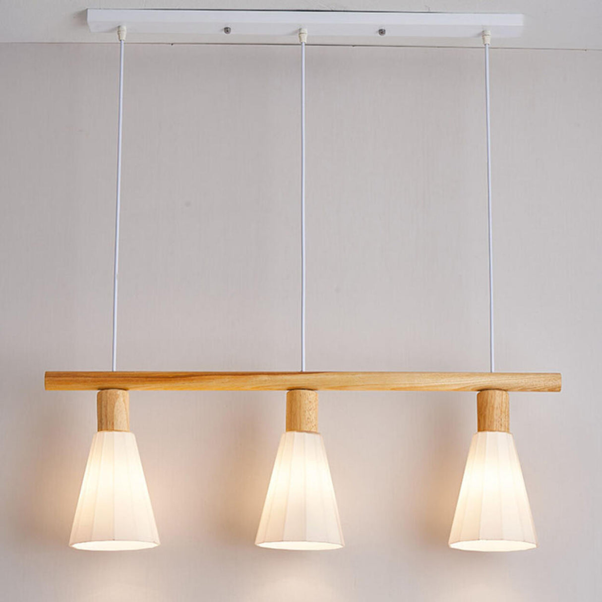 Minimalist 3-Light Cone Wooden Island Ceiling Light Image - 13