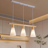 Minimalist 3-Light Cone Wooden Island Ceiling Light Image - 2