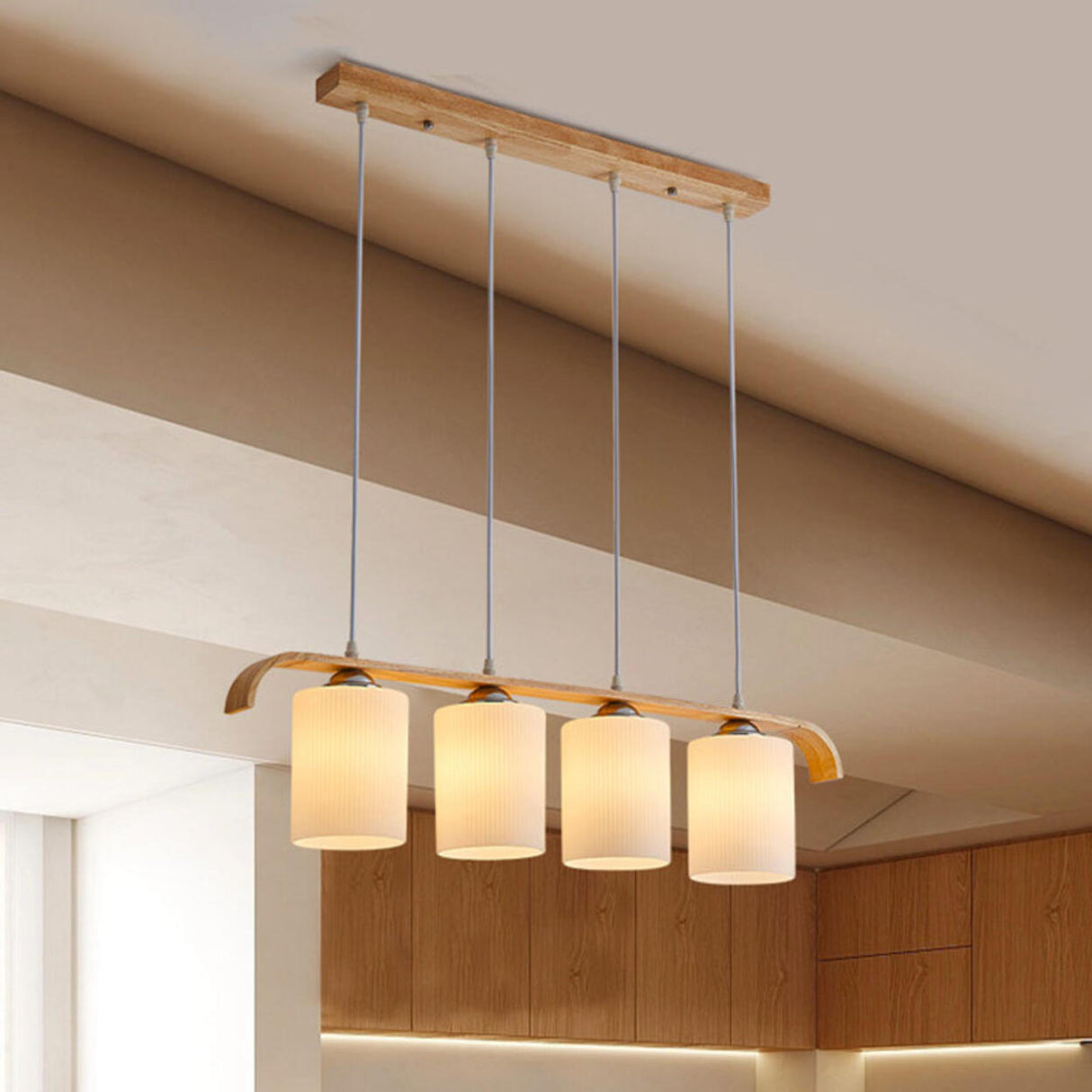 Minimalist 3-Light Cone Wooden Island Ceiling Light Image - 3