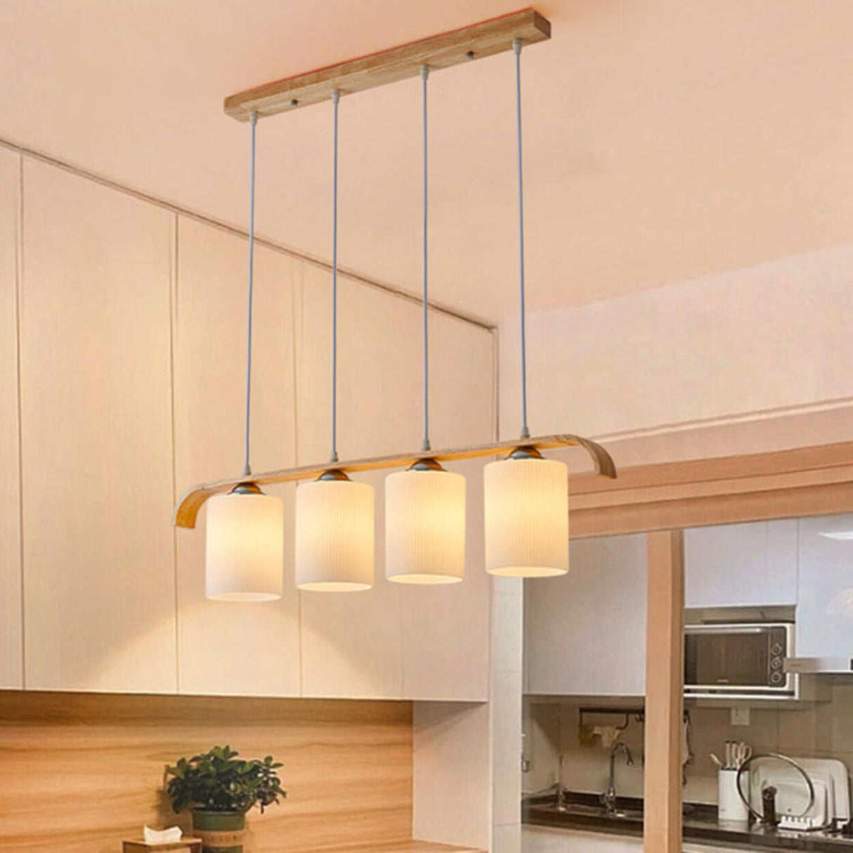 Minimalist 3-Light Cone Wooden Island Ceiling Light Image - 30