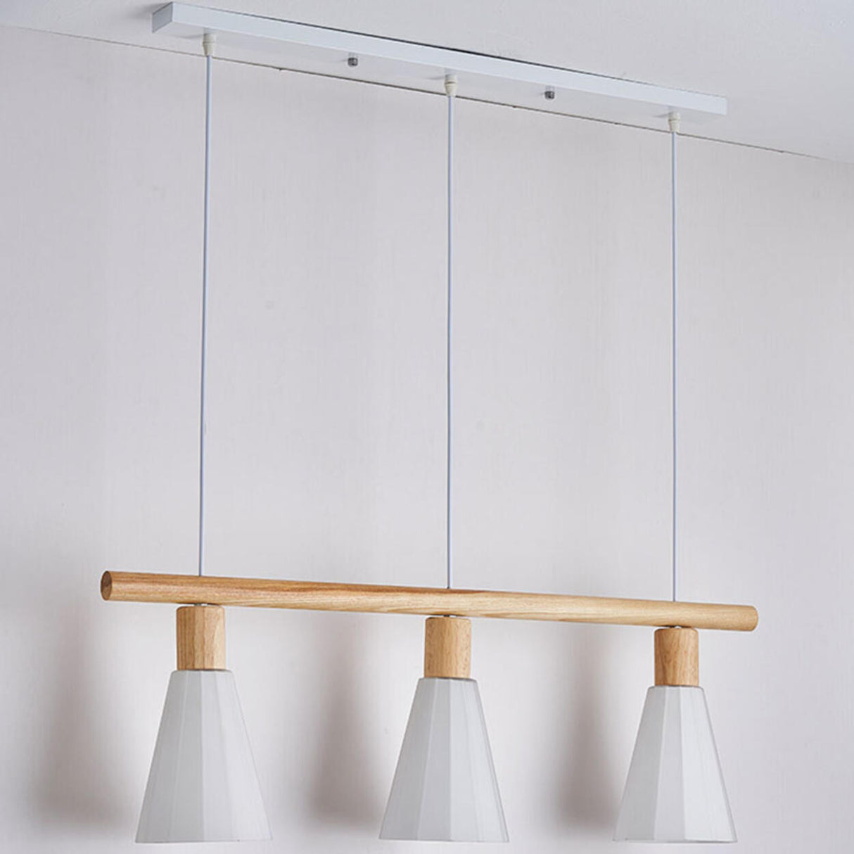 Minimalist 3-Light Cone Wooden Island Ceiling Light Image - 6