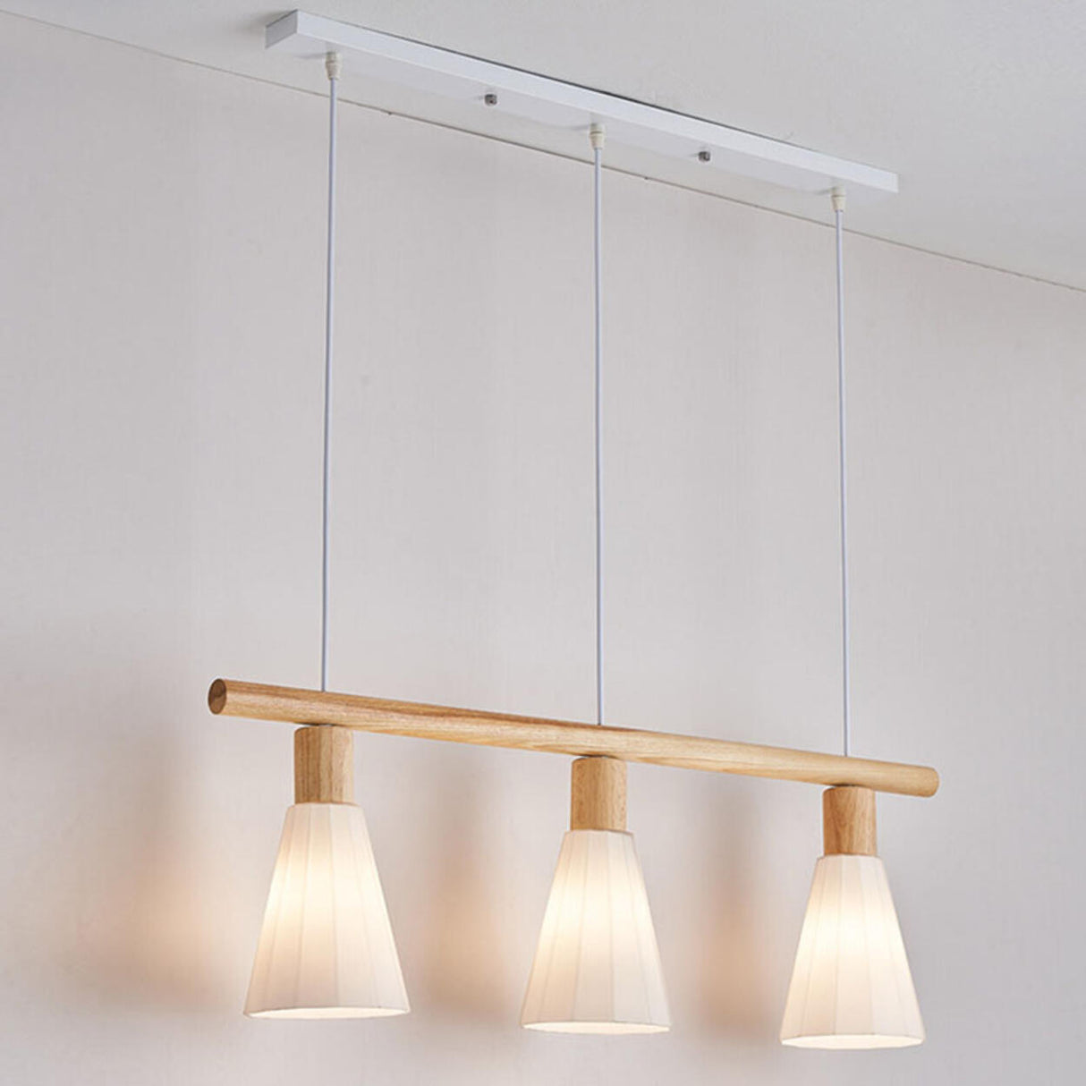 Minimalist 3-Light Cone Wooden Island Ceiling Light Image - 9