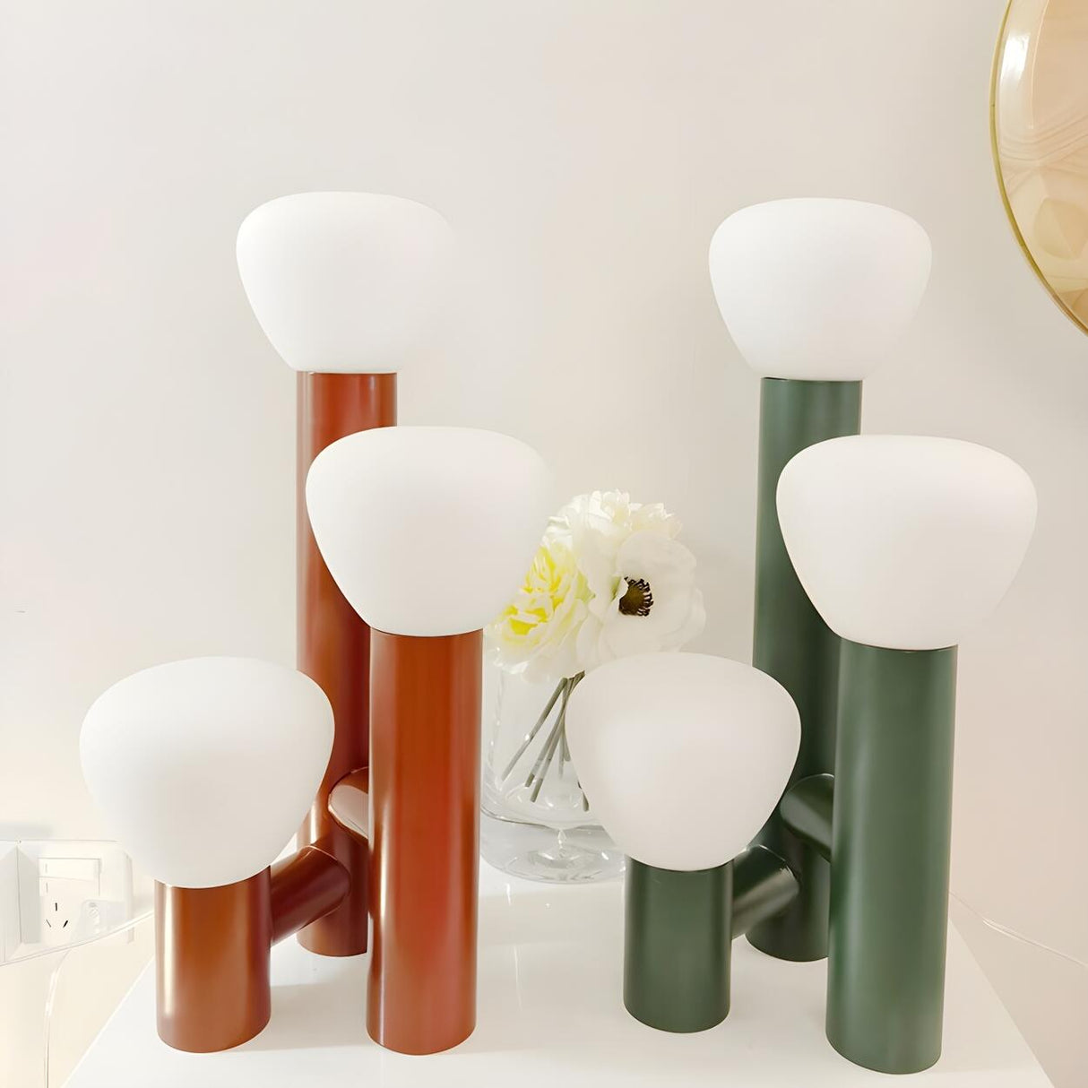 Minimalist 3-Light Glass Shades Brown Metal Table Lamp Image - 3