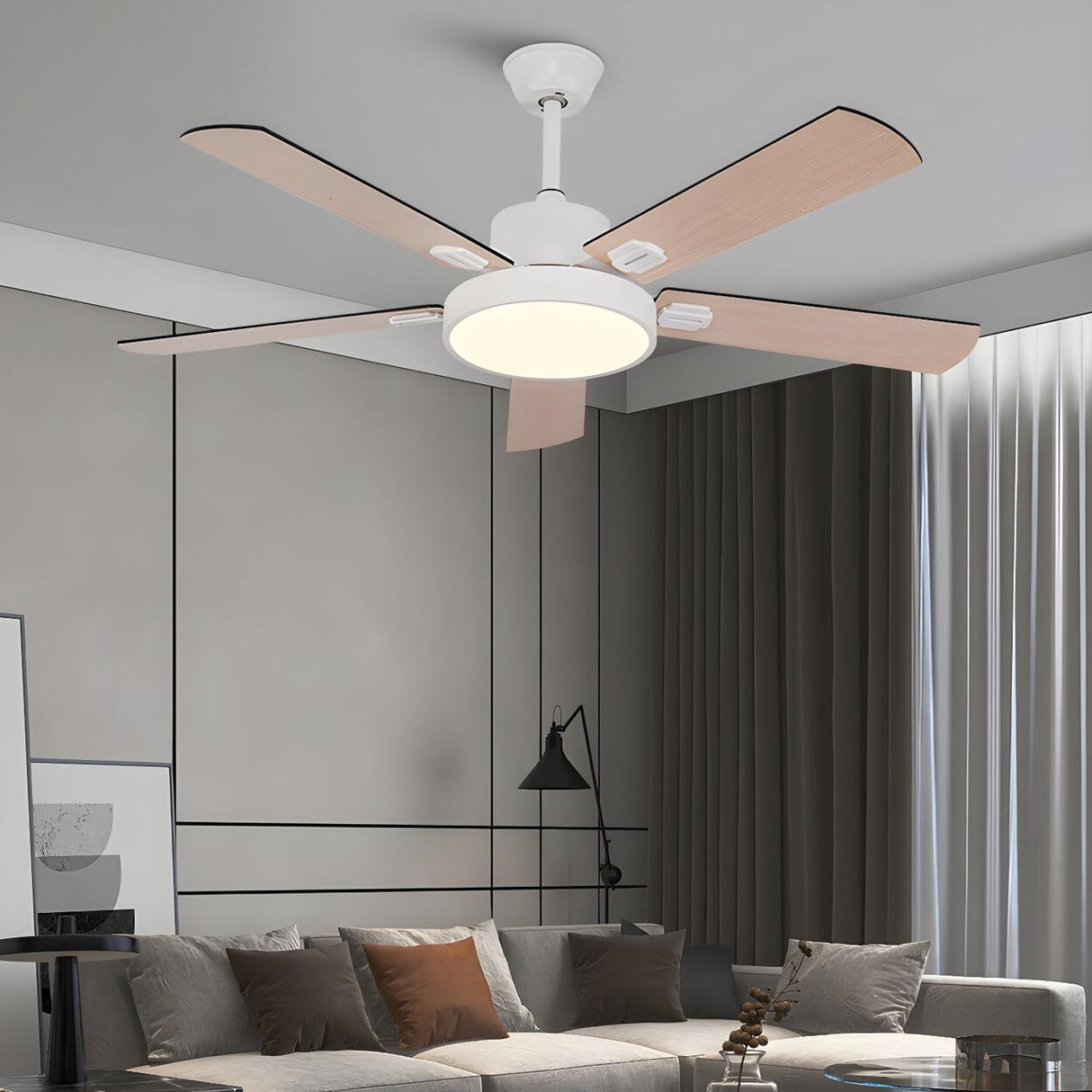 Minimalist 5-Blade Modern LED Ceiling Fan with Light Image - 1