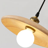 Minimalist Adjustable Cord Solid Wood Disc Pendant Light Image - 10