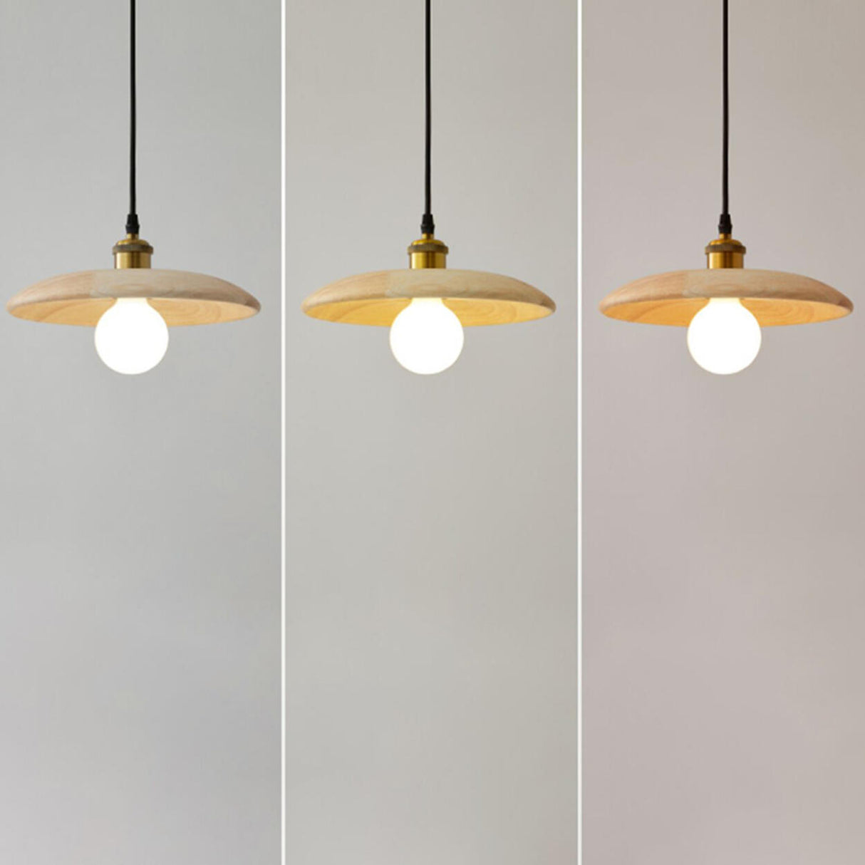 Minimalist Adjustable Cord Solid Wood Disc Pendant Light Image - 11