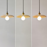 Minimalist Adjustable Cord Solid Wood Disc Pendant Light Image - 11