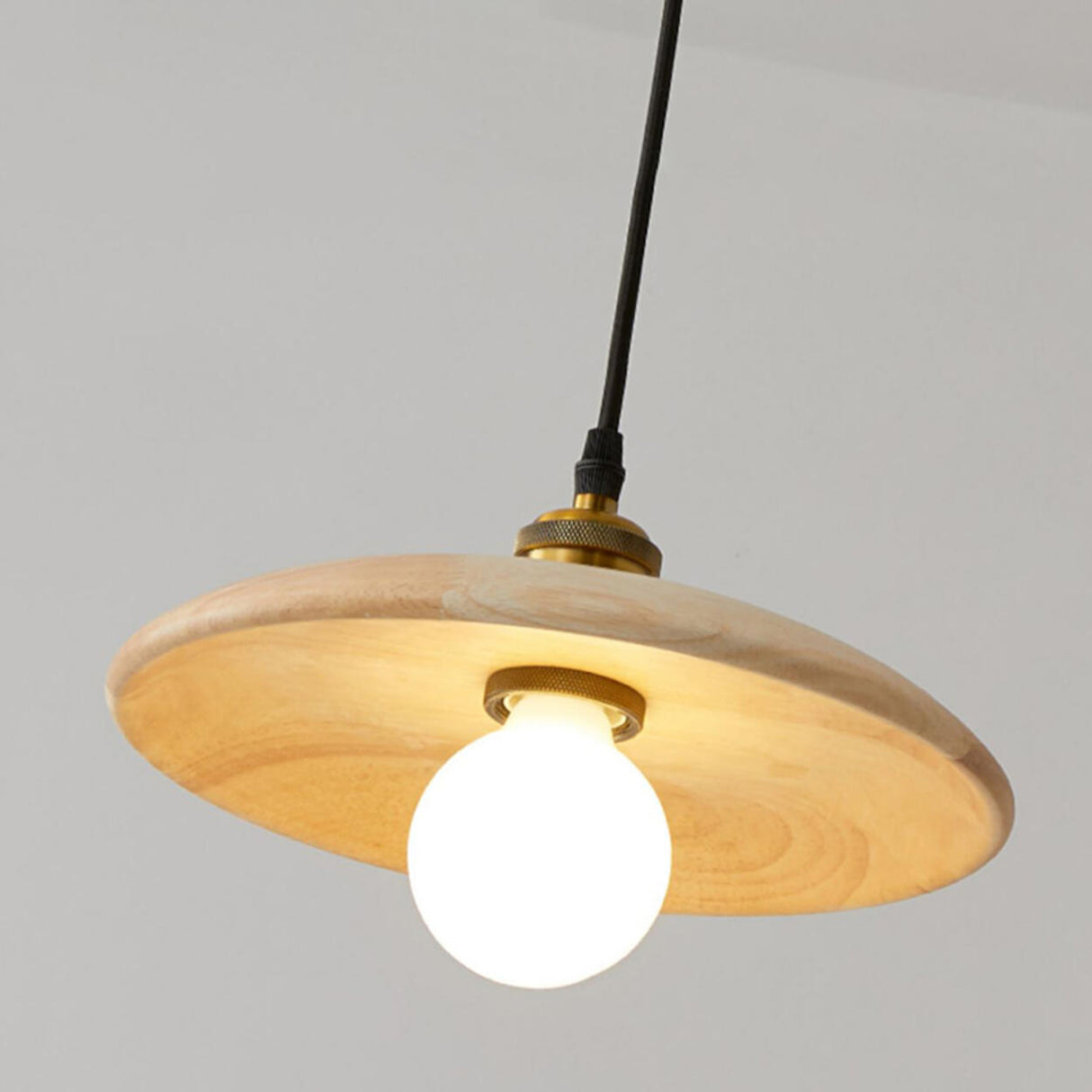 Minimalist Adjustable Cord Solid Wood Disc Pendant Light Image - 13