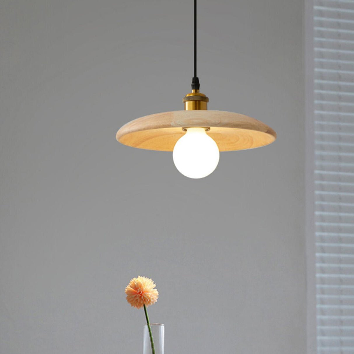 Minimalist Adjustable Cord Solid Wood Disc Pendant Light Image - 14