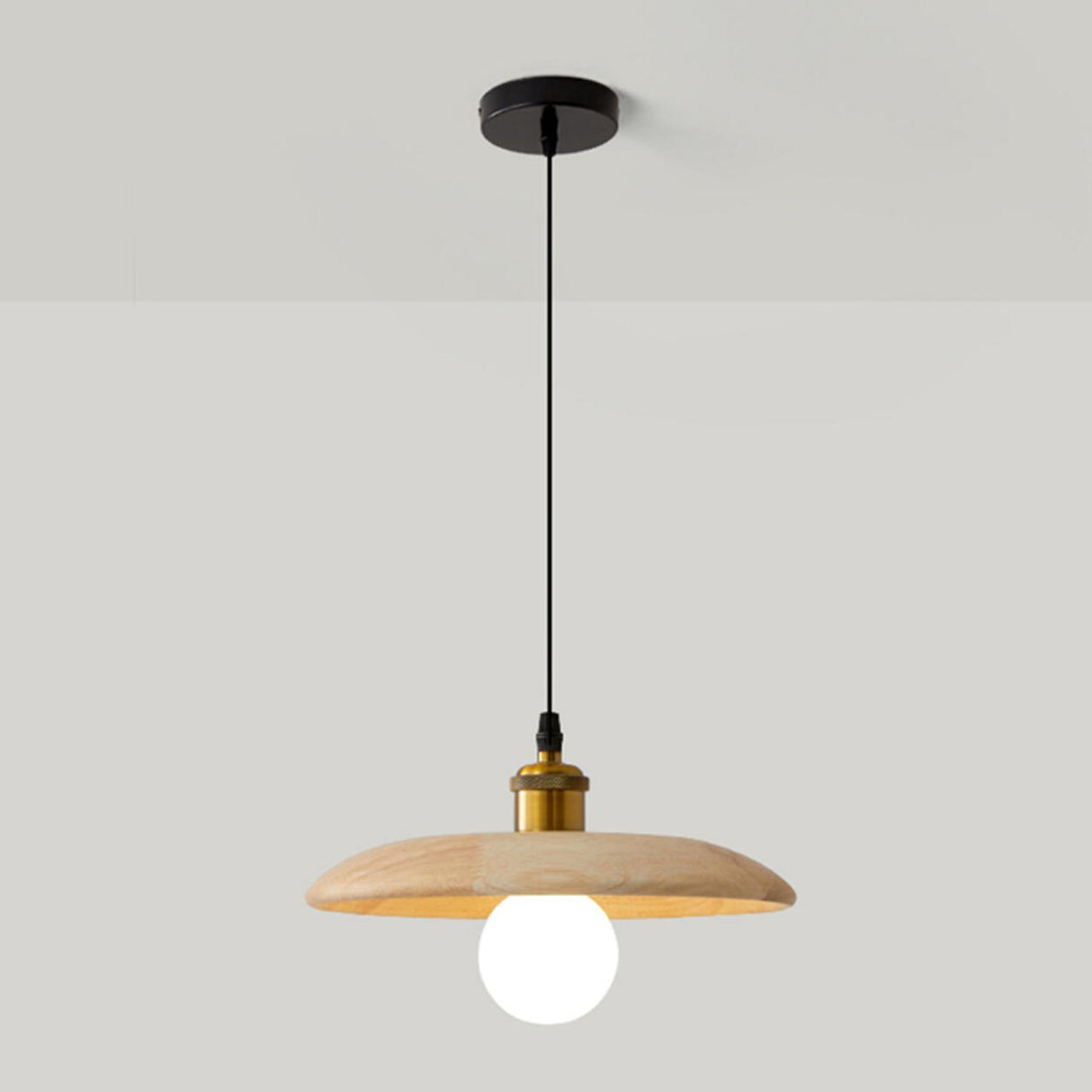 Minimalist Adjustable Cord Solid Wood Disc Pendant Light Image - 8