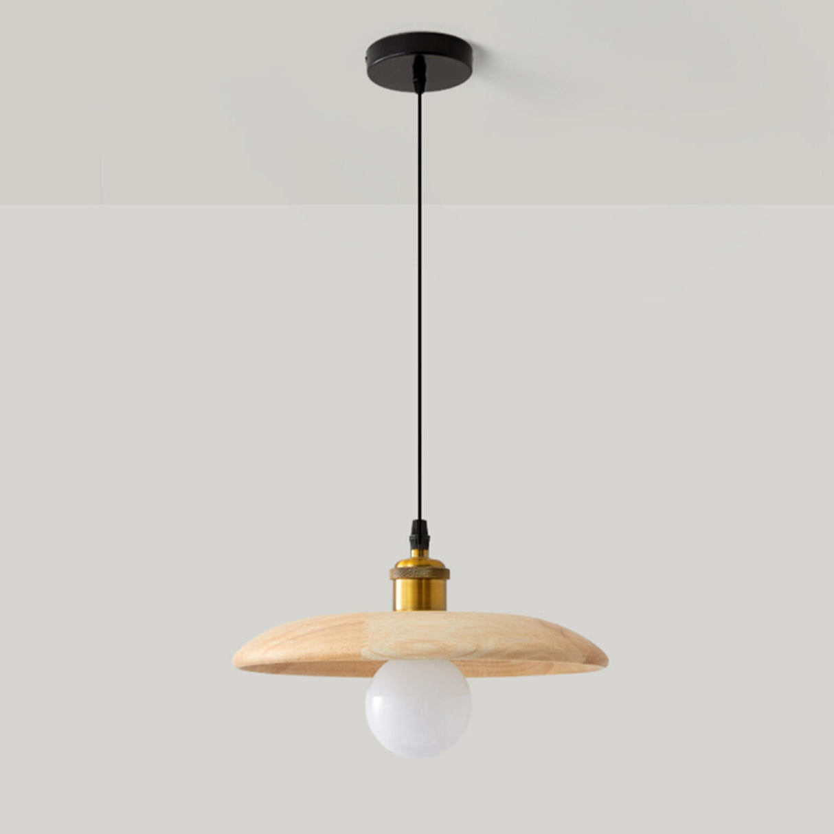 Minimalist Adjustable Cord Solid Wood Disc Pendant Light Image - 9