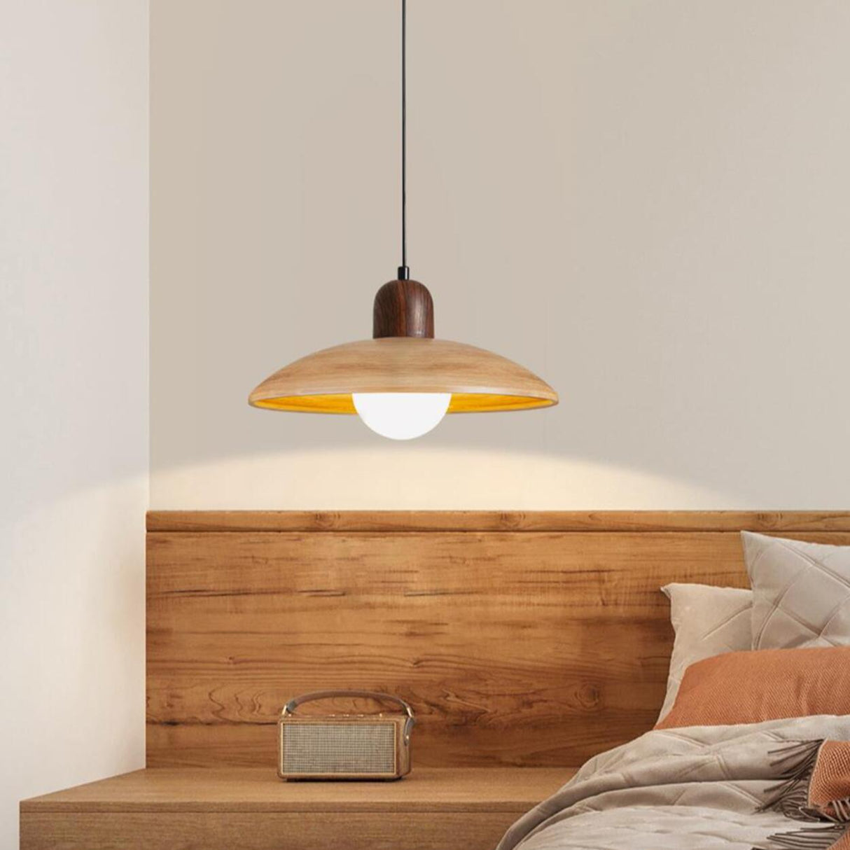 Minimalist Adjustable Height Wooden Pendant Light Image - 15