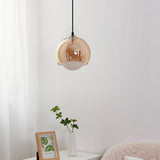 Minimalist Amber Glass White Globe Living Room Pendant Light Image - 4