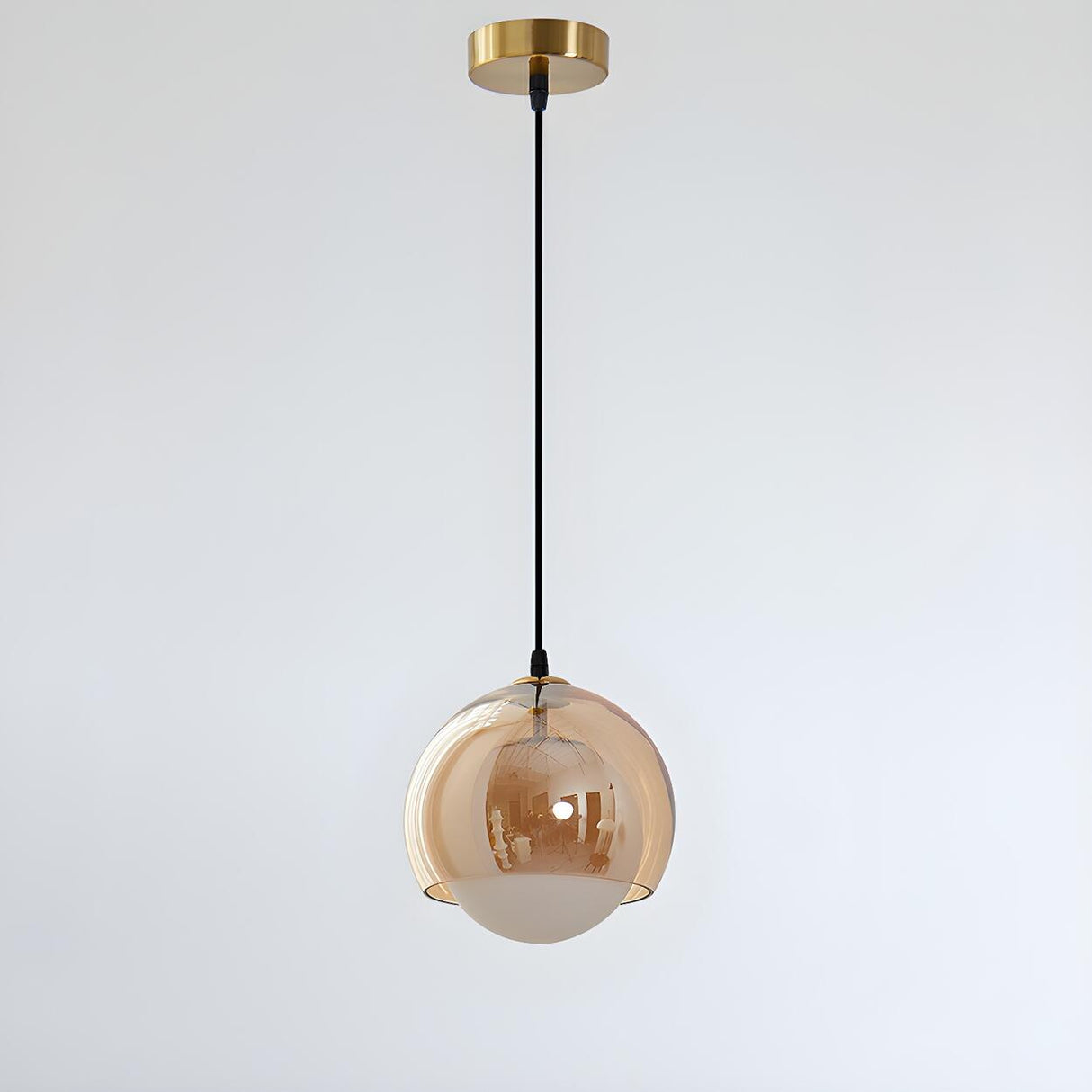 Minimalist Amber Glass White Globe Living Room Pendant Light Image - 5