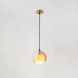 Minimalist Amber Glass White Globe Living Room Pendant Light Image - 6