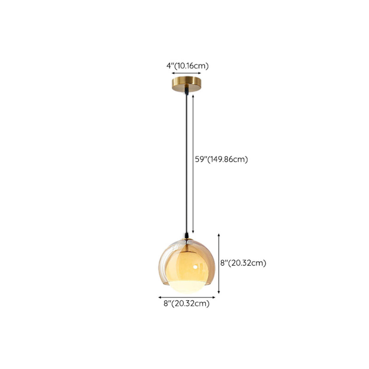 Minimalist Amber Glass White Globe Living Room Pendant Light 