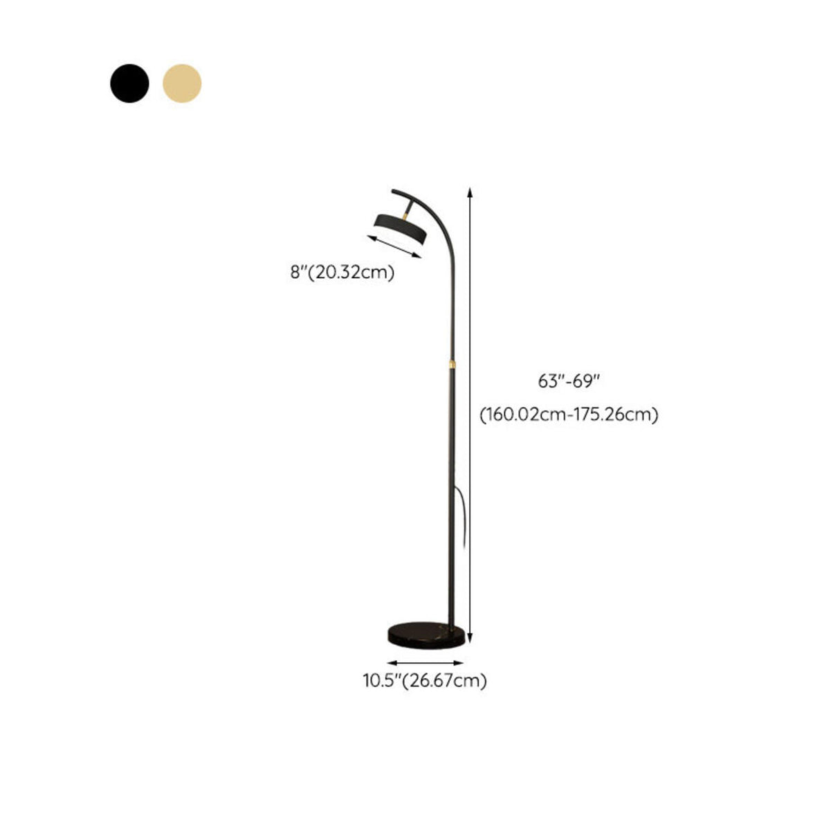 Minimalist Arced Metal LED Floor Lamp Adjustable Height 