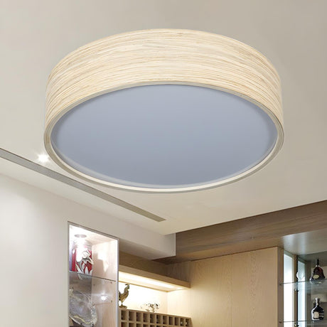 Minimalist Bamboo Drum LED Flush Mount Ceiling Light Image - 1