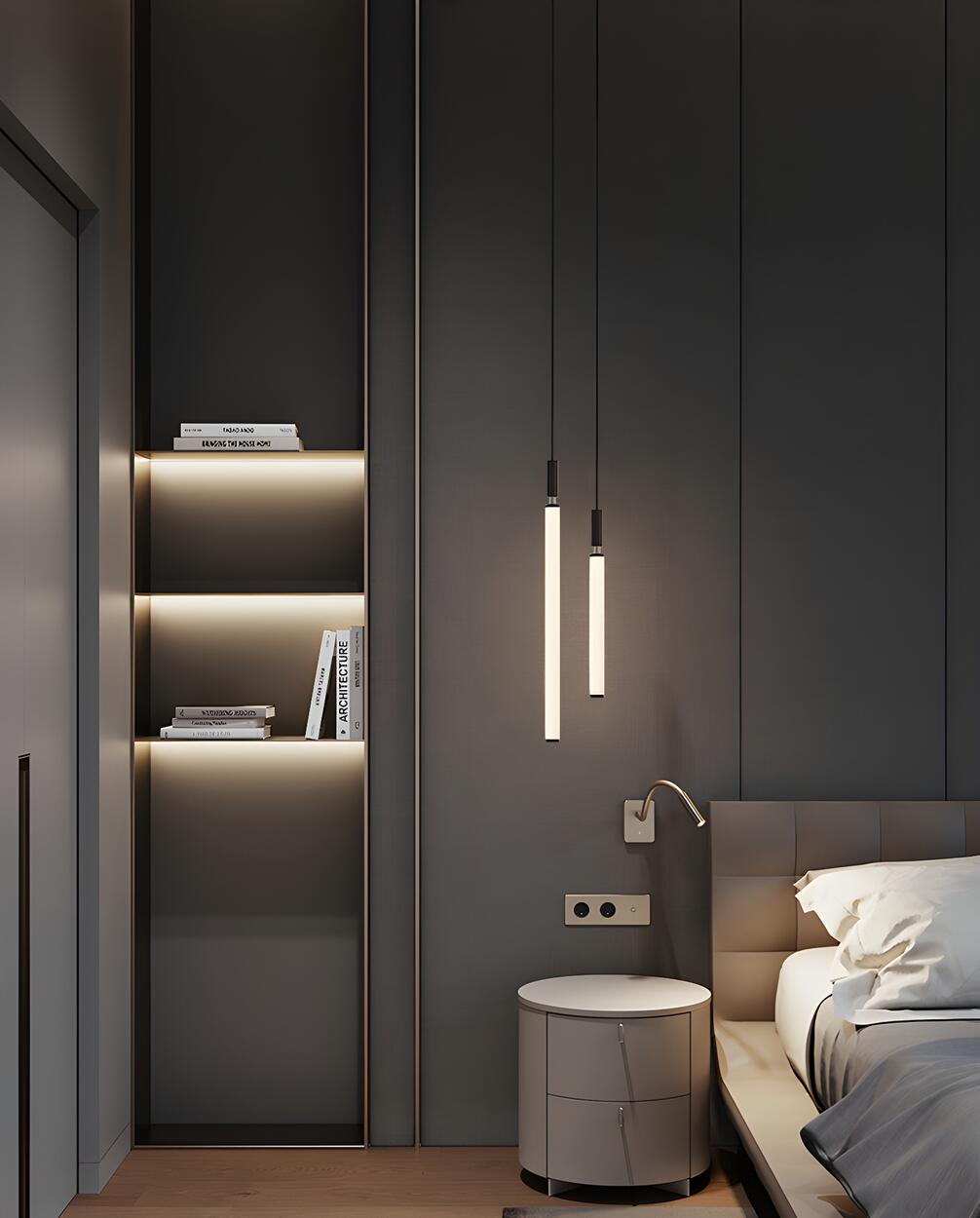 Minimalist Bedroom Acrylic LED Tube Pendant Light Image - 16