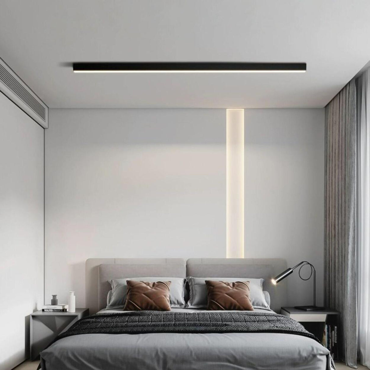 Minimalist Bedroom Black Linear LED Flush Mount Light Image - 1