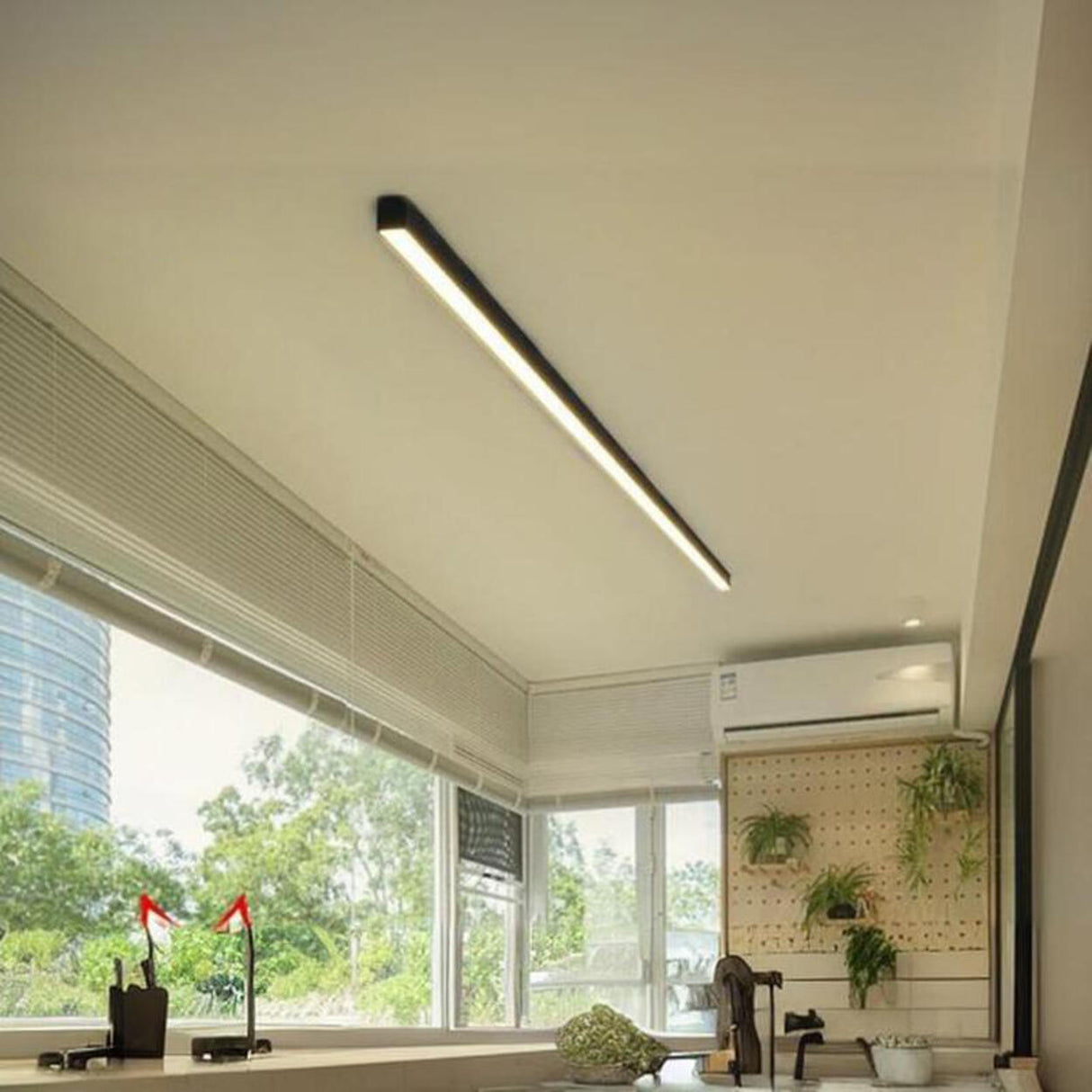 Minimalist Bedroom Black Linear LED Flush Mount Light Image - 2