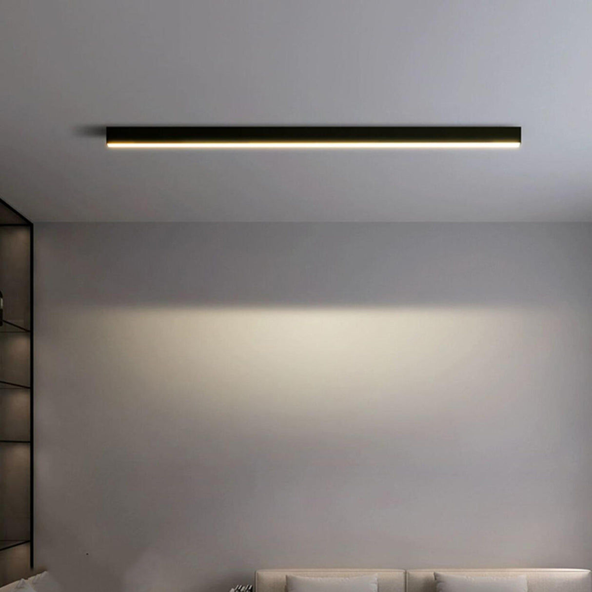 Minimalist Bedroom Black Linear LED Flush Mount Light Image - 6