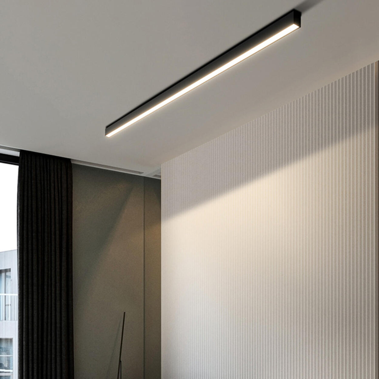 Minimalist Bedroom Black Linear LED Flush Mount Light Image - 9